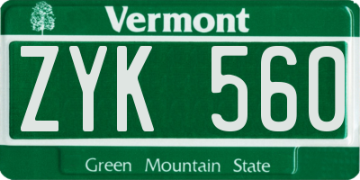 VT license plate ZYK560