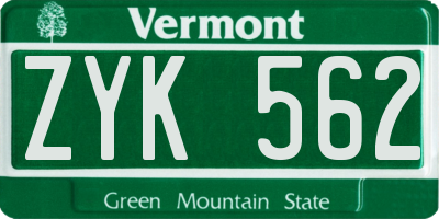 VT license plate ZYK562