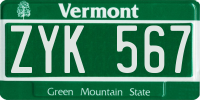 VT license plate ZYK567