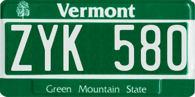 VT license plate ZYK580