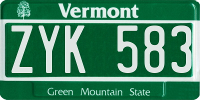 VT license plate ZYK583