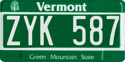 VT license plate ZYK587