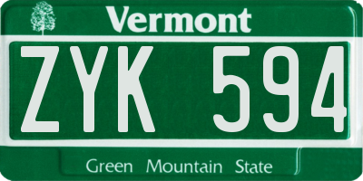 VT license plate ZYK594