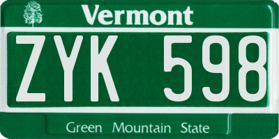 VT license plate ZYK598