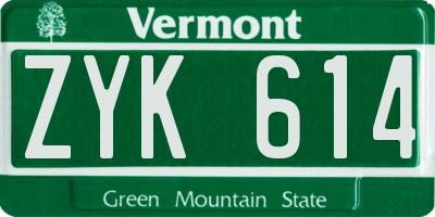 VT license plate ZYK614