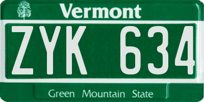 VT license plate ZYK634