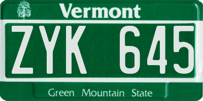 VT license plate ZYK645