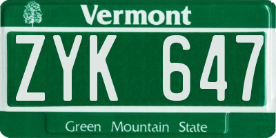 VT license plate ZYK647