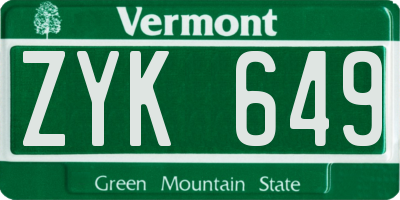 VT license plate ZYK649