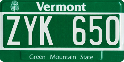 VT license plate ZYK650