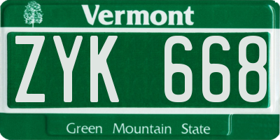 VT license plate ZYK668