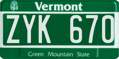 VT license plate ZYK670
