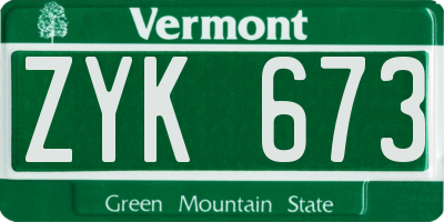 VT license plate ZYK673