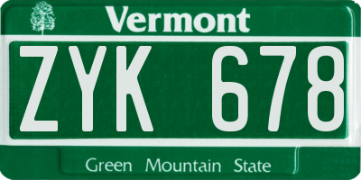VT license plate ZYK678