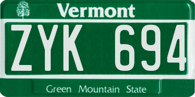 VT license plate ZYK694