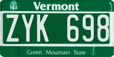 VT license plate ZYK698