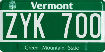 VT license plate ZYK700