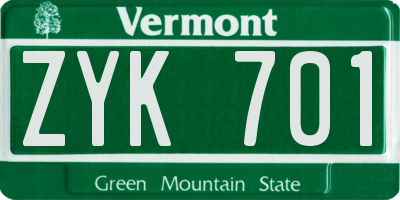 VT license plate ZYK701