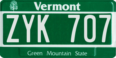 VT license plate ZYK707