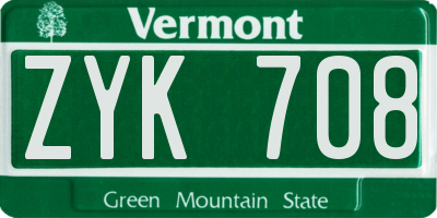 VT license plate ZYK708