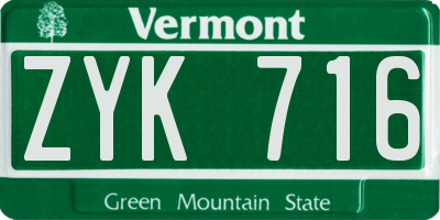 VT license plate ZYK716