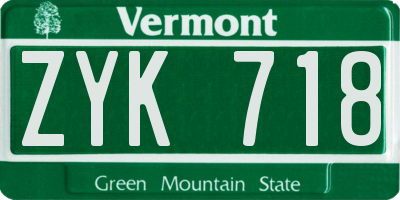 VT license plate ZYK718