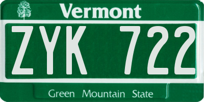 VT license plate ZYK722