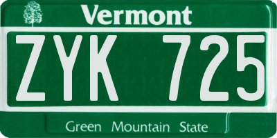 VT license plate ZYK725