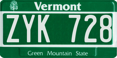 VT license plate ZYK728