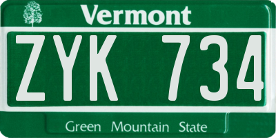 VT license plate ZYK734