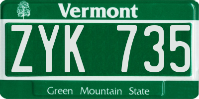 VT license plate ZYK735