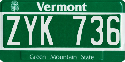 VT license plate ZYK736
