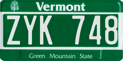 VT license plate ZYK748