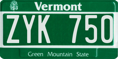 VT license plate ZYK750