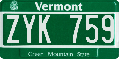 VT license plate ZYK759