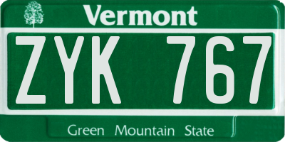 VT license plate ZYK767