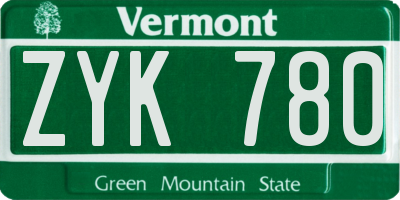 VT license plate ZYK780