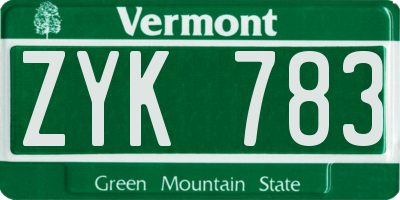 VT license plate ZYK783