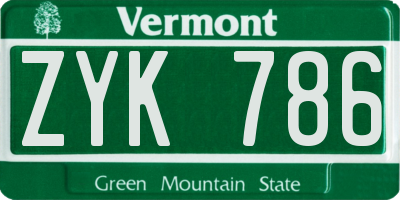 VT license plate ZYK786