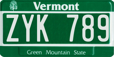 VT license plate ZYK789