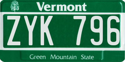 VT license plate ZYK796