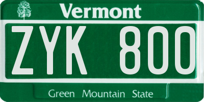 VT license plate ZYK800
