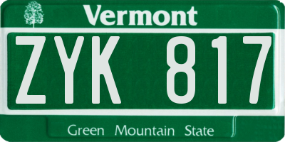VT license plate ZYK817