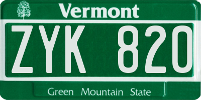 VT license plate ZYK820