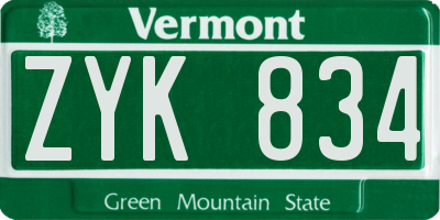 VT license plate ZYK834