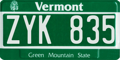 VT license plate ZYK835