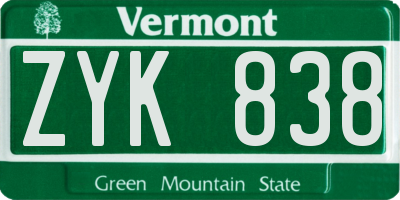 VT license plate ZYK838