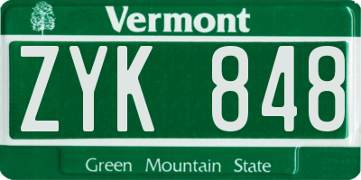 VT license plate ZYK848