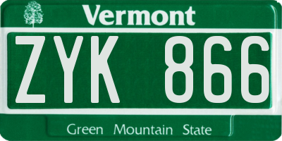VT license plate ZYK866