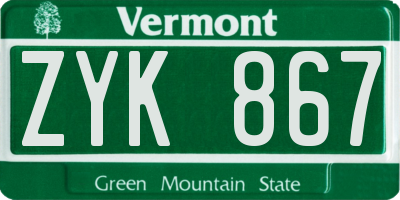 VT license plate ZYK867